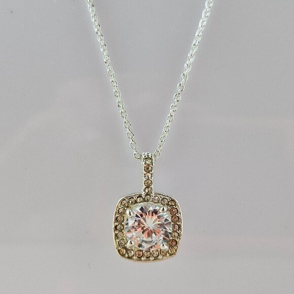 Fashion Necklace Silver Tone Pink Crystal Pendant Fashion Jewelry - Picture 2 of 13